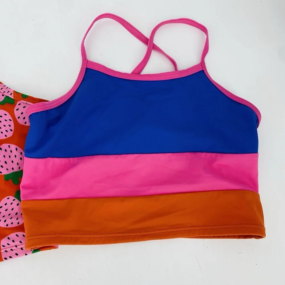 Lot of 2 Hanna Andersson Longline Swim Tops Girls US 12 150 cm Strawberry Stripe